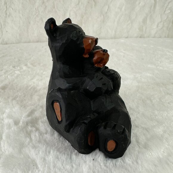 Carved Black Bear & Cub Figurine By Slifka Hand-Painted Resin Cabin woodland - Picture 3 of 6